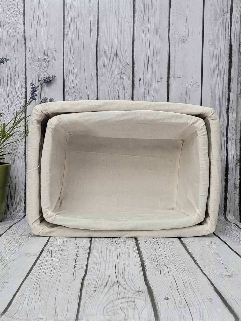 Woven Rectangular Storage Baskets with Cream Liner - Set of 2